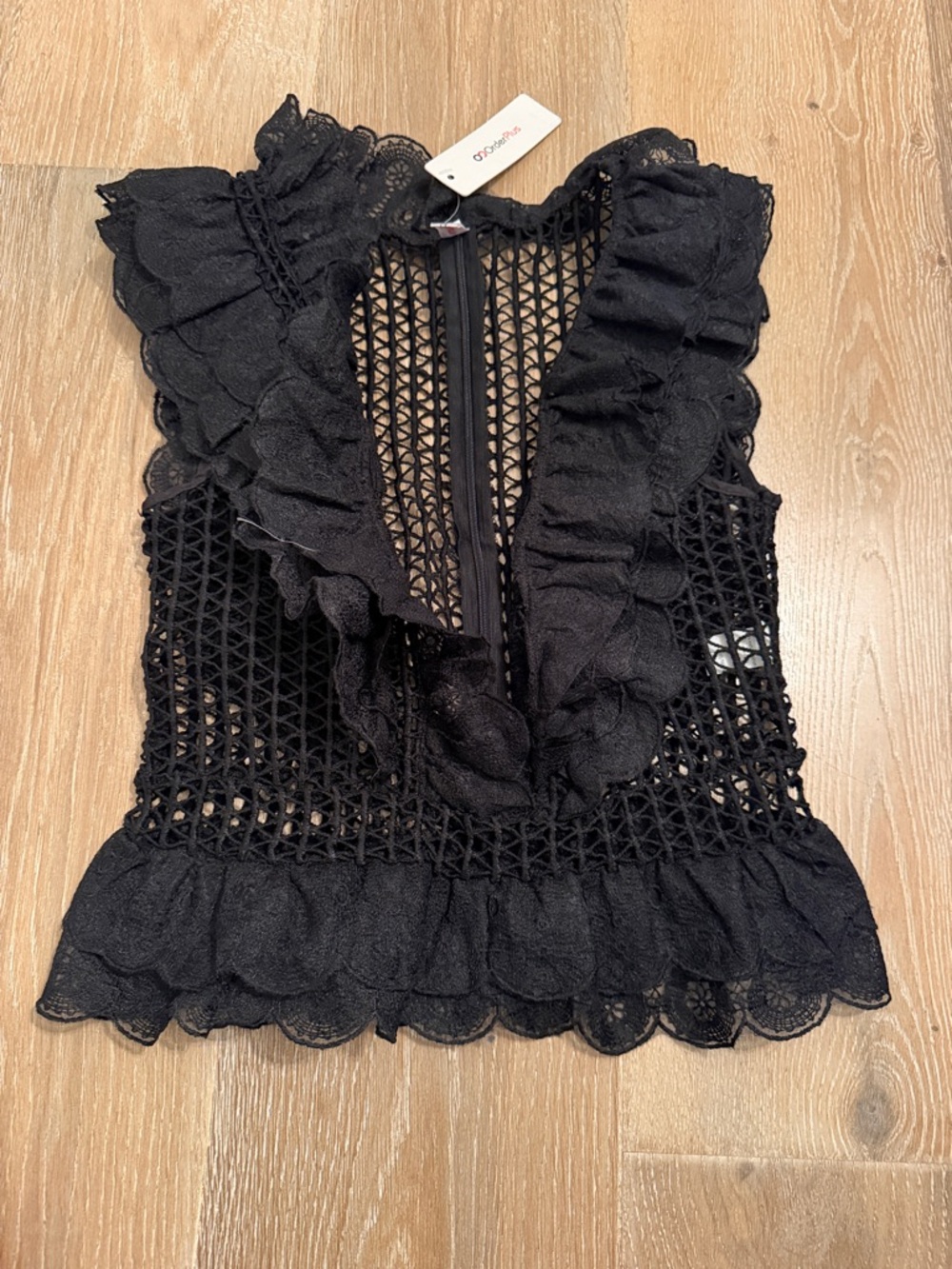 Ruffled Black Crochet Lace Camisole